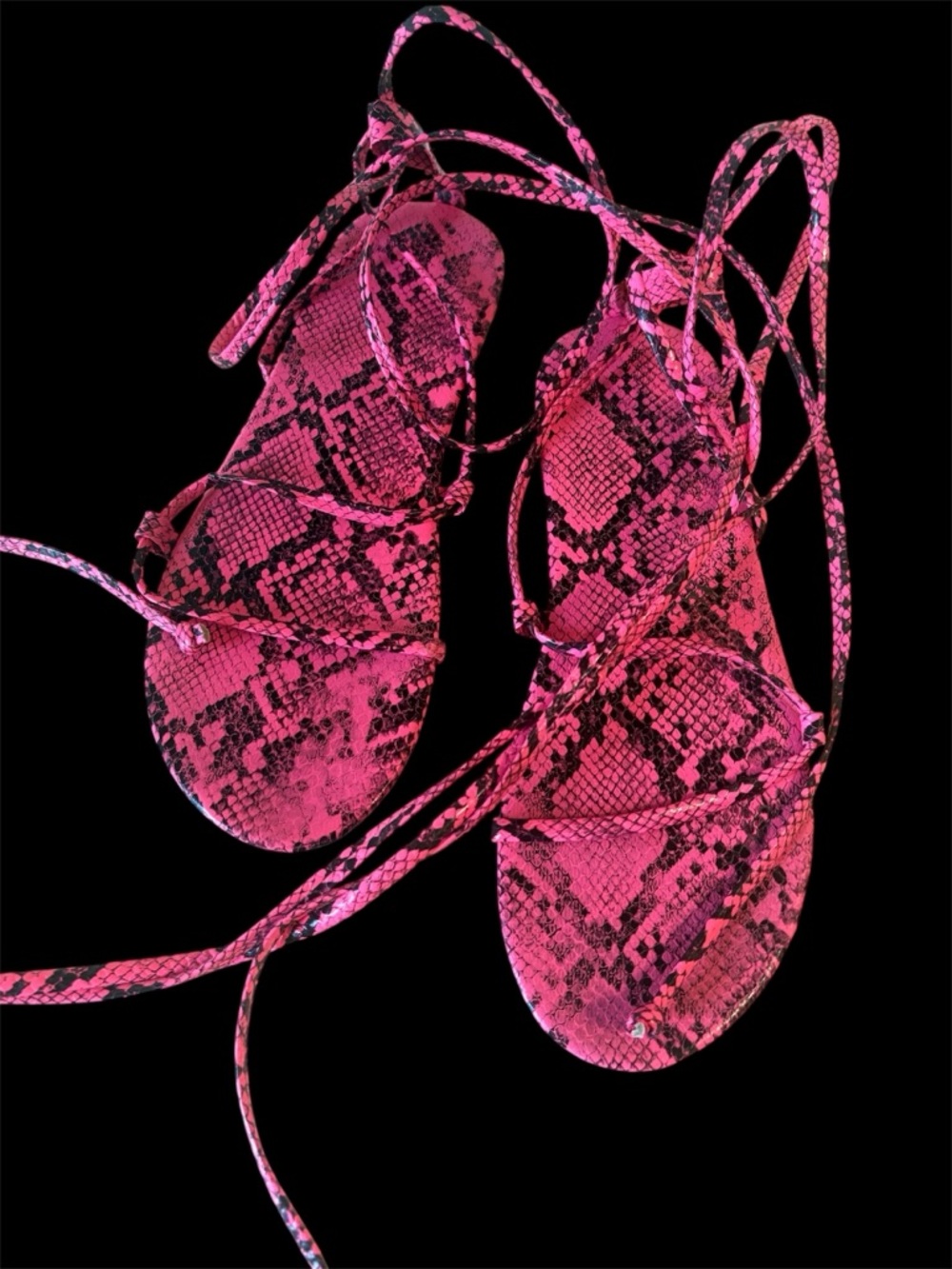 Hot Pink Snakeskin Lace-Up Sandals gladiator flats 8